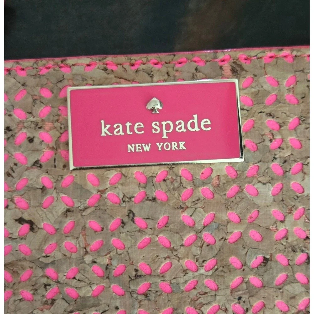 Kate Spade Arbor Way Lacey Zip Wallet Natural GERANIUM Pink Cork clutch wristlet